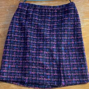 Oscar De La Renta Tweed Pink Blue Black Pencil Skirt Size 12